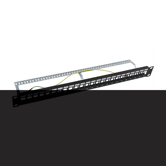 LP-PP-23-STP-BK-24P|Patch panel modular Blindado (STP) de 24 puertos, con barra para organizar cable
