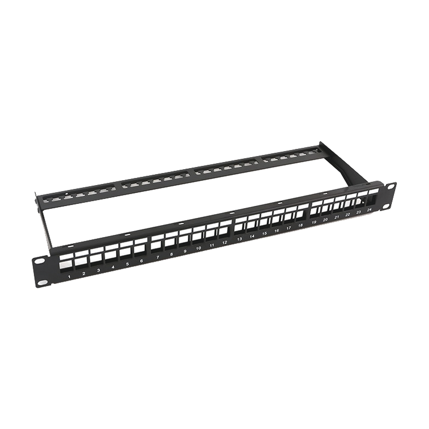 LP-PP-23-UTP-BK-24P|Patch panel modular sin blindaje de 24 puertos, 1U, con barra para organizar cable