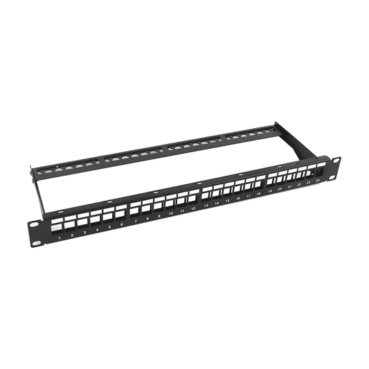 LP-PP-23-UTP-BK-24P|Patch panel modular sin blindaje de 24 puertos, 1U, con barra para organizar cable