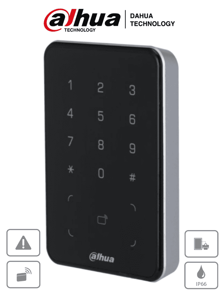 DAHUA ASR2101A-D - Lectora de Tarjetas ID con Teclado para Panel de Control de Acceso/ Uso Exterior/ Soporta Comunicación Wiegand y RS-485/ Modos de desbloqueo: Tarjeta y Codigo/ Alarma Anti-manipulación/ IP66/ Zumbador e Indicador de Aviso/ #LoNuevo