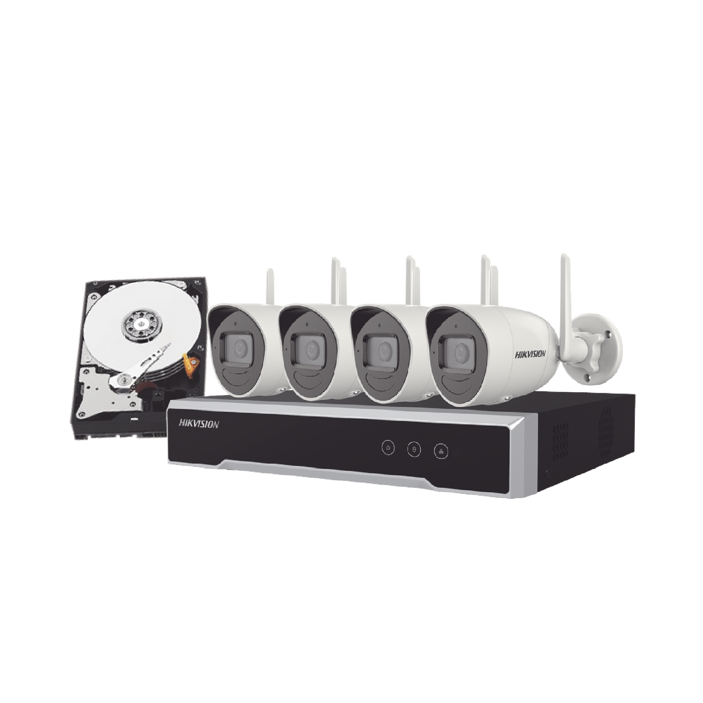 NK44W0H-1T(WD)(D)|Kit IP Inalámbrico 4 Megapixel / NVR 4 Canales / 4 Cámaras Bala para Exterior / 1 HDD de 1 TB / Modo Repetidor