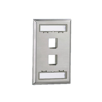 NKF2S|Placa de Pared Vertical, Salida Para 2 Puertos Keystone, Con Espacios Para Etiquetas, de Acero Inoxidable