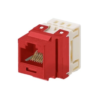 NKP5E88MRD|Conector Jack Estilo 110 (de Impacto), Tipo Keystone, Categoría 5e, de 8 posiciones y 8 cables, Color Rojo