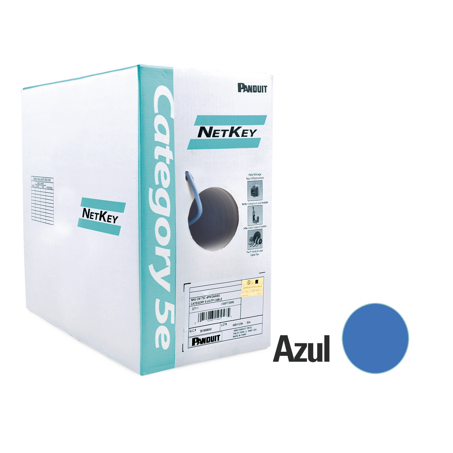 NUC5C04BU-CE|Bobina de cable UTP 305 m. de Cobre, NetKey, Azul, Categor?¡a 5e (24 AWG), PVC (CM), de 4 pares