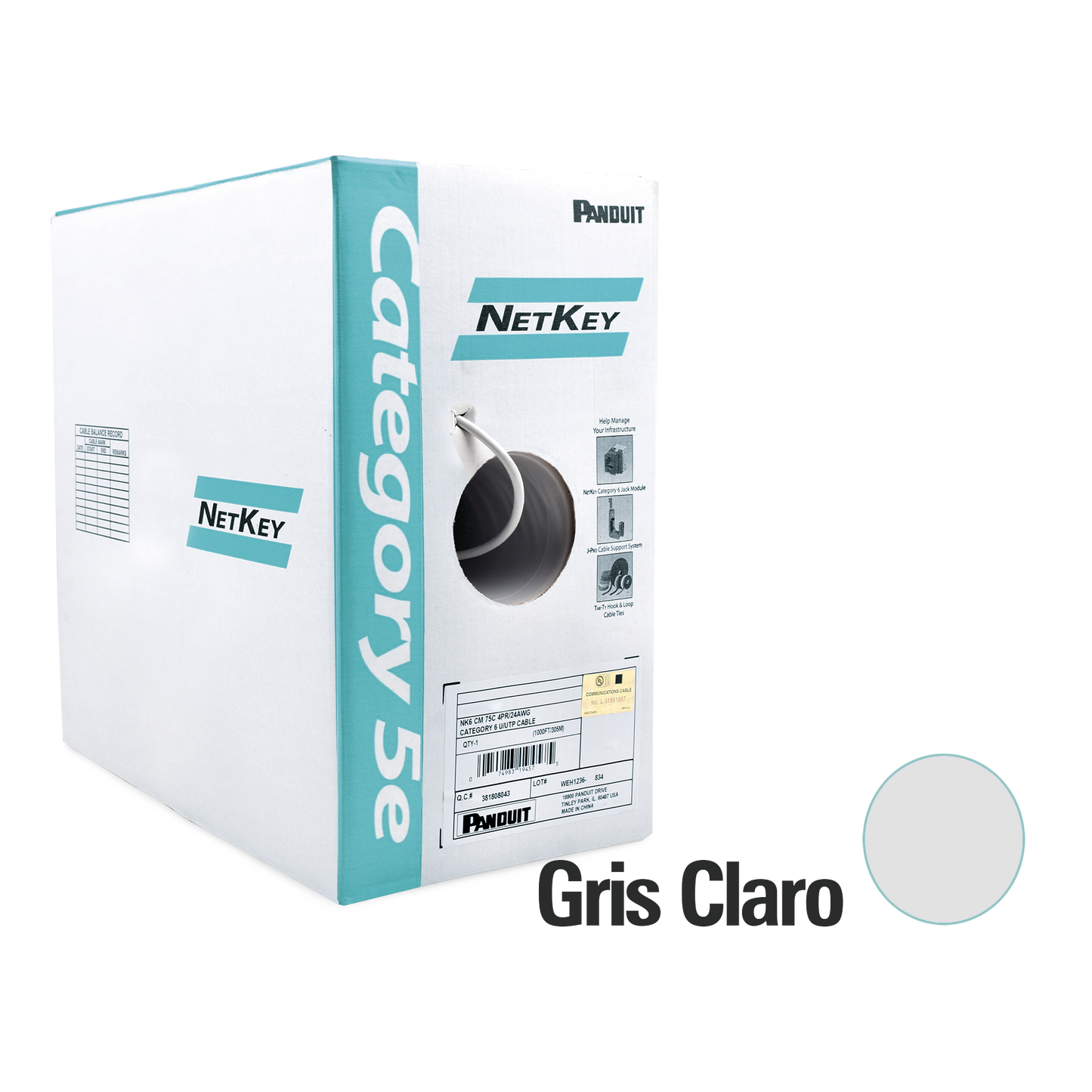 NUC5C04IG-CE|Bobina de Cable UTP 305 m. de Cobre, NetKey, Gris Claro, Categor?¡a 5e (24 AWG), PVC (CM), de 4 pares