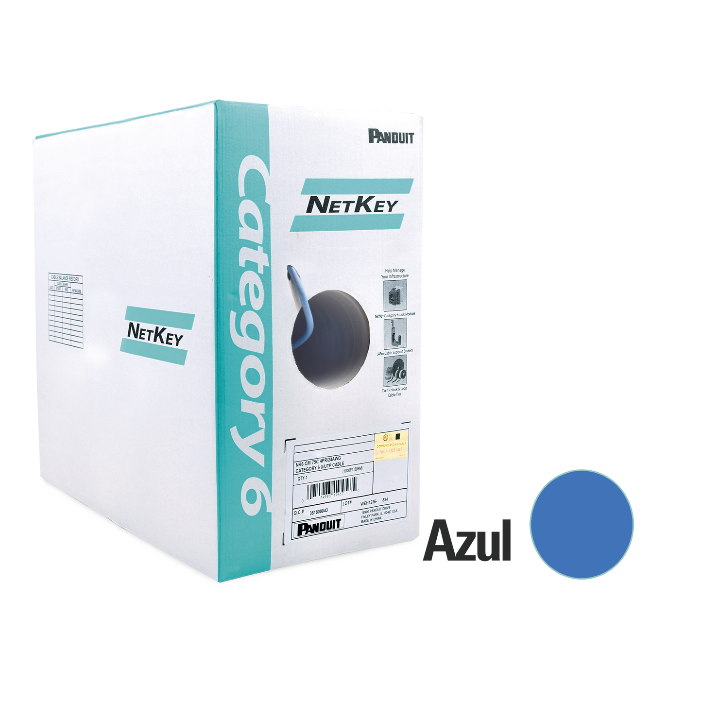 NUC6C04BU-FE|Bobina de Cable UTP 305 m. de Cobre, NetKey, Reelex, Azul, Categor?¡a 6 (24 AWG), 1000Mbps, PVC (CM), de 4 pares