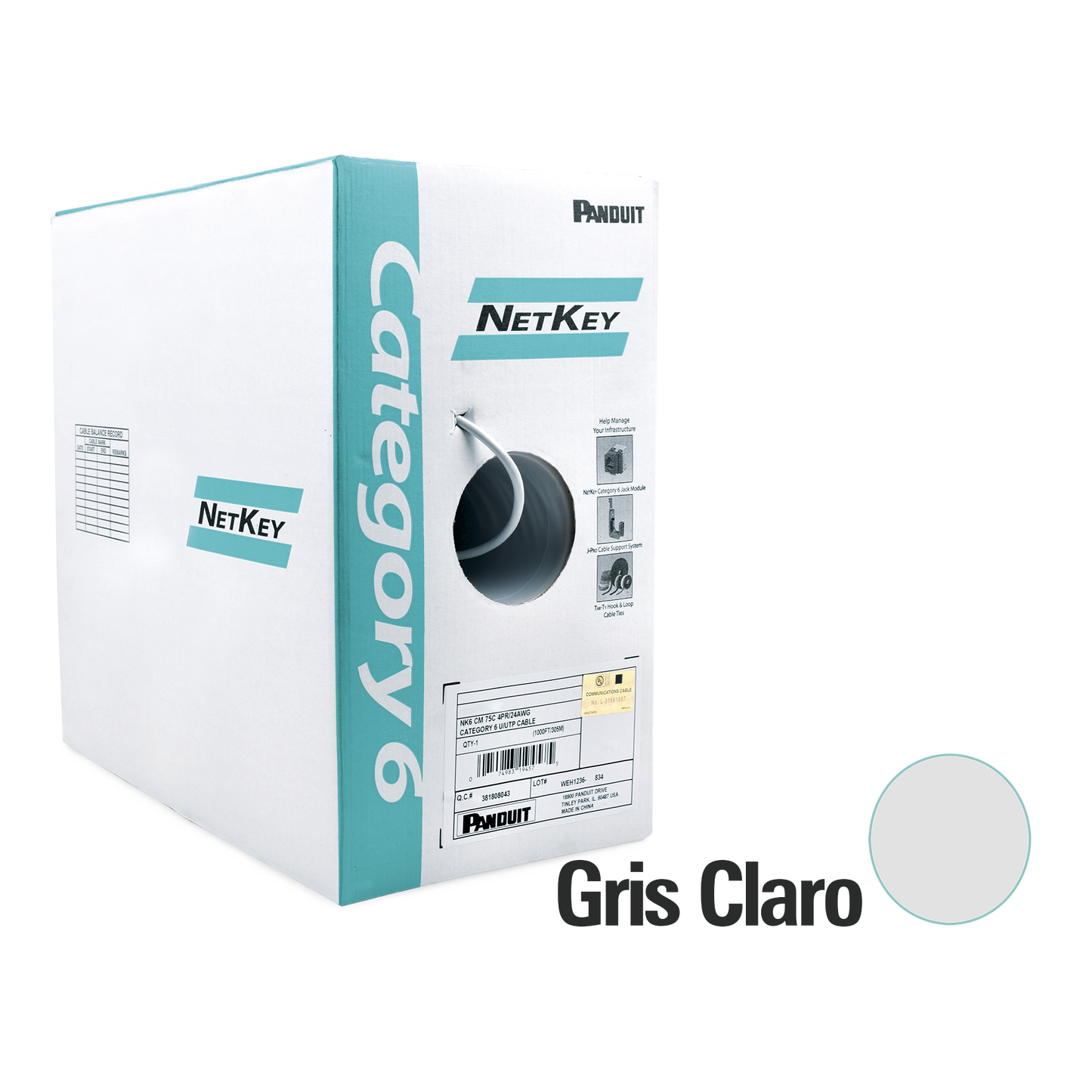 NUC6C04IG-FE|Bobina de Cable UTP 305 m. de Cobre, NetKey, Reelex, Gris, Categor?¡a 6 (24 AWG), 1000Mbps, PVC (CM), de 4 pares
