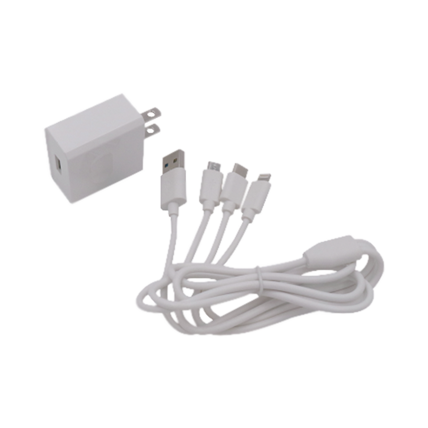 PL52C|Cargador de pared USB de 5 Vcc 2A / Multi-puertos / USB-C / Micro USB / Tipo C / Lightning (iPhone) / Extensión de cable 1.2 metros