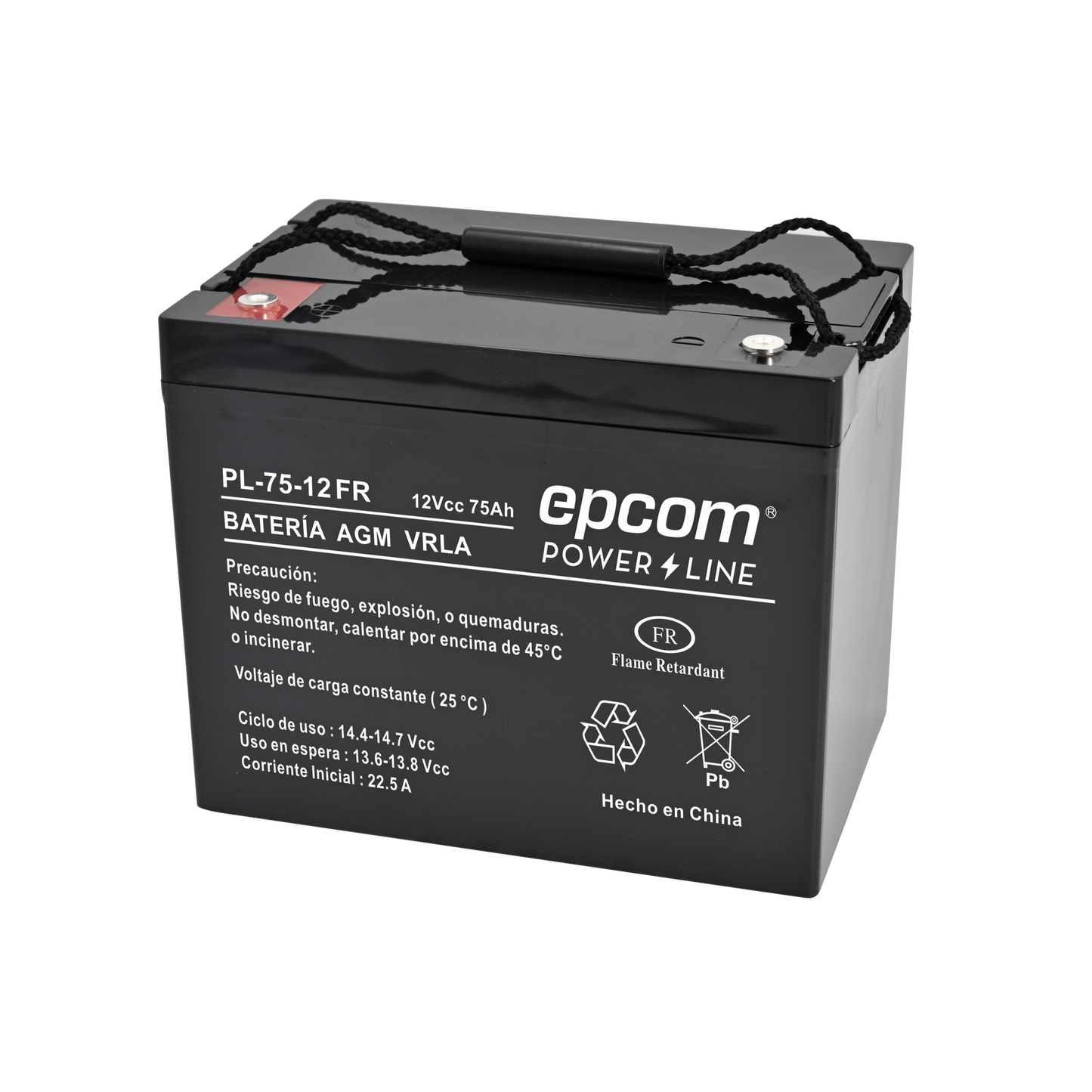 PL7512-FR|Batería de respaldo / UL / 12V, 75 Ah / Tecnología AGM-VRLA / Retardante a la flama/ Uso en: Aplicaciones fotovoltaicas / Terminales tipo M6 ( HEX )