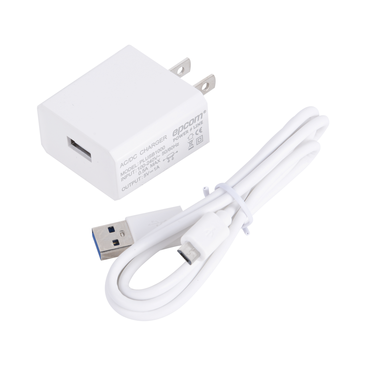 PLUSB1000V|Cargador Micro-USB Profesional de 1 Puerto / 5 VCC / 1 Amper Para Smartphones y Tablets / Voltaje de Entrada de 100-240 VCA