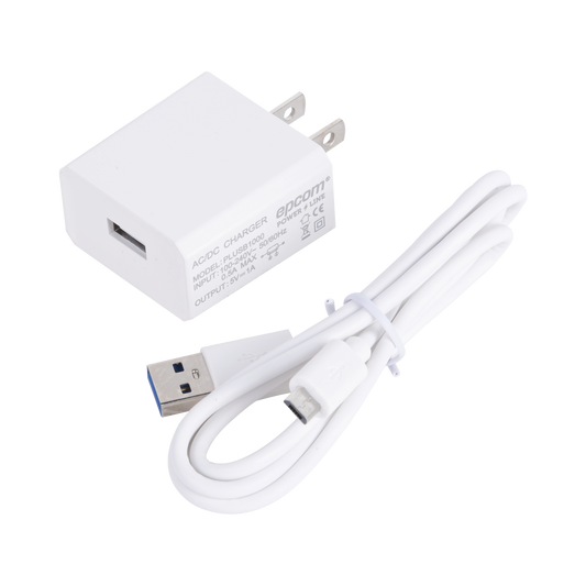 PLUSB1000V|Cargador Micro-USB Profesional de 1 Puerto / 5 VCC / 1 Amper Para Smartphones y Tablets / Voltaje de Entrada de 100-240 VCA
