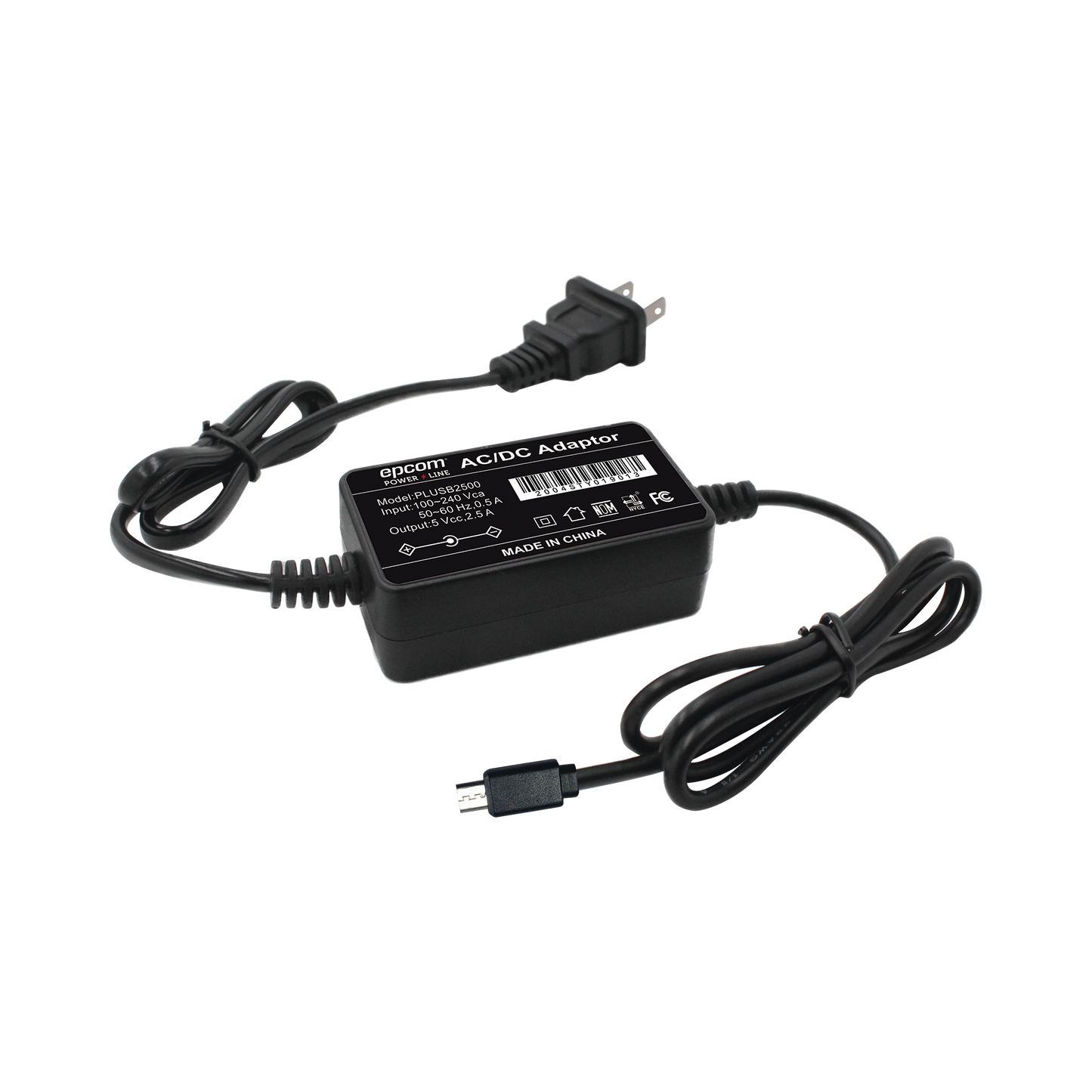 PLUSB2500|Cargador Micro-USB Profesional de 5 Vcc, 2.5 A para Celulares, Tabletas y Radio PKT-03 / Voltaje de Entrada de 100-240 Vca
