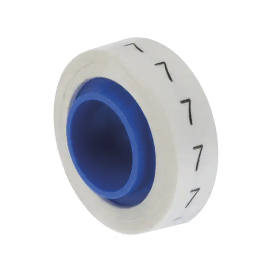 PMDR-7|Rollo de Etiquetas Marcadoras, Pre-Impresos con el Número 7, de 2.4 metros, Color Blanco
