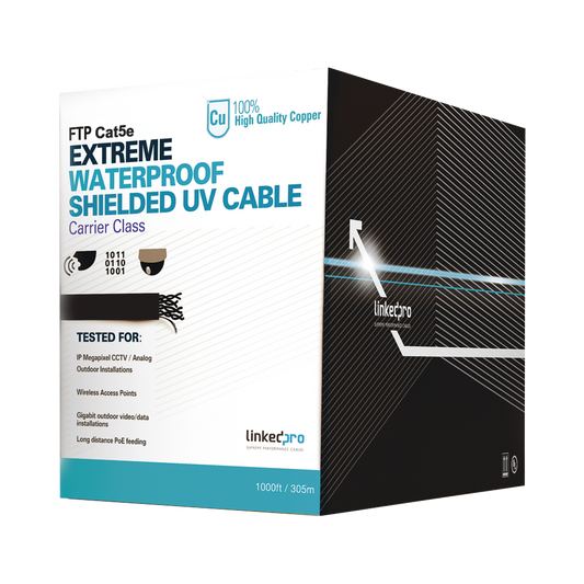 PRO-CAT5-EXT-LITE|Bobina de cable de 305 m, Cat5e, color negro, sin blindar, para aplicaciones de video vigilancia, redes de datos. Uso en intemperie