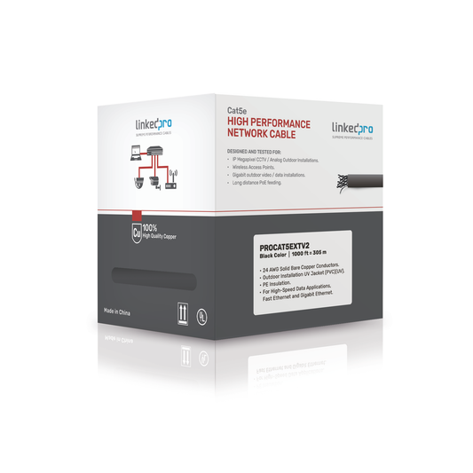 PRO-CAT-5-EXT-V2|Bobina de cable de 305 m, Cat5e , FTP, blindado, para intemperie, color negro, UL, para aplicaciones en video vigilancia, redes de datos. "Funci??n Easy-Pull"