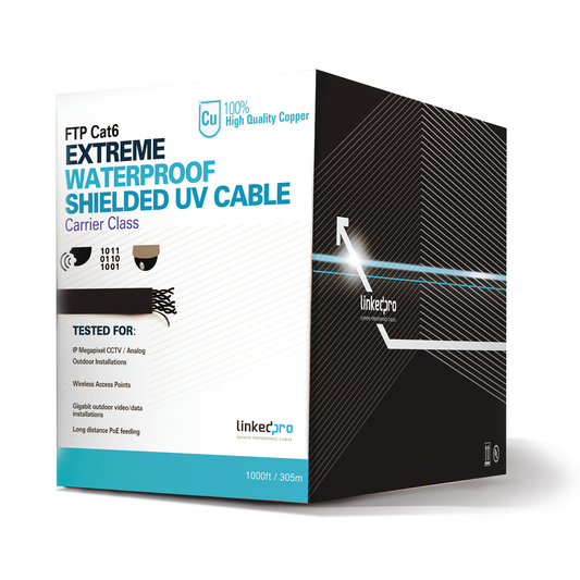 PRO-CAT-6-EXT|Bobina de cable de 305 Metros Cat6+ CALIBRE 23 Exterior Blindado tipo FTP para CLIMAS EXTREMOS, UL, color Negro,
