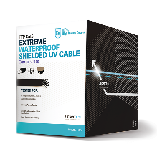 PRO-CAT-6-EXT-LITE|Bobina de cable 305 Metros Cat6+ CALIBRE 23, Climas EXTREMOS, Color negro, sin blindar, para intemperie.