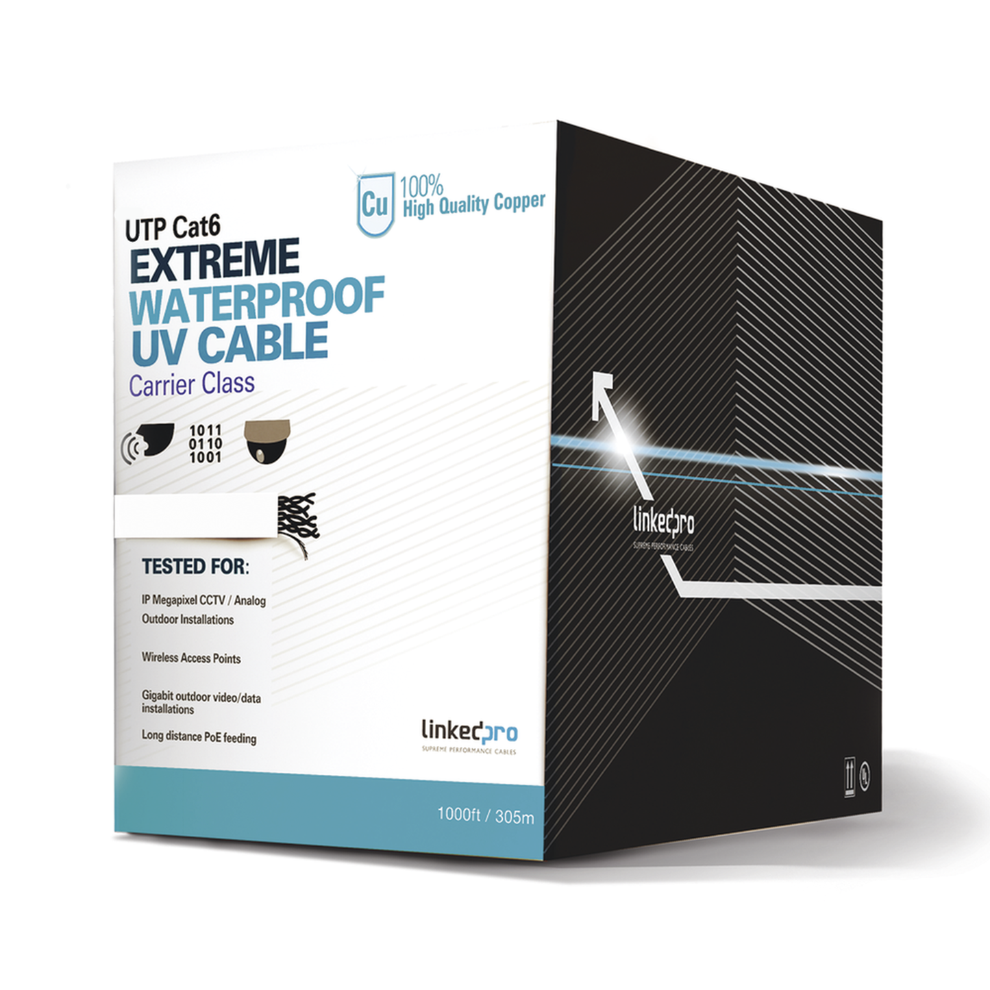 PRO-CAT-6-EXT-LITEW|Bobina de cable UTP 305 Metros Cat6, Calibre 23, CLIMAS EXTREMOS, Color blanco, sin blindar, para intemperie