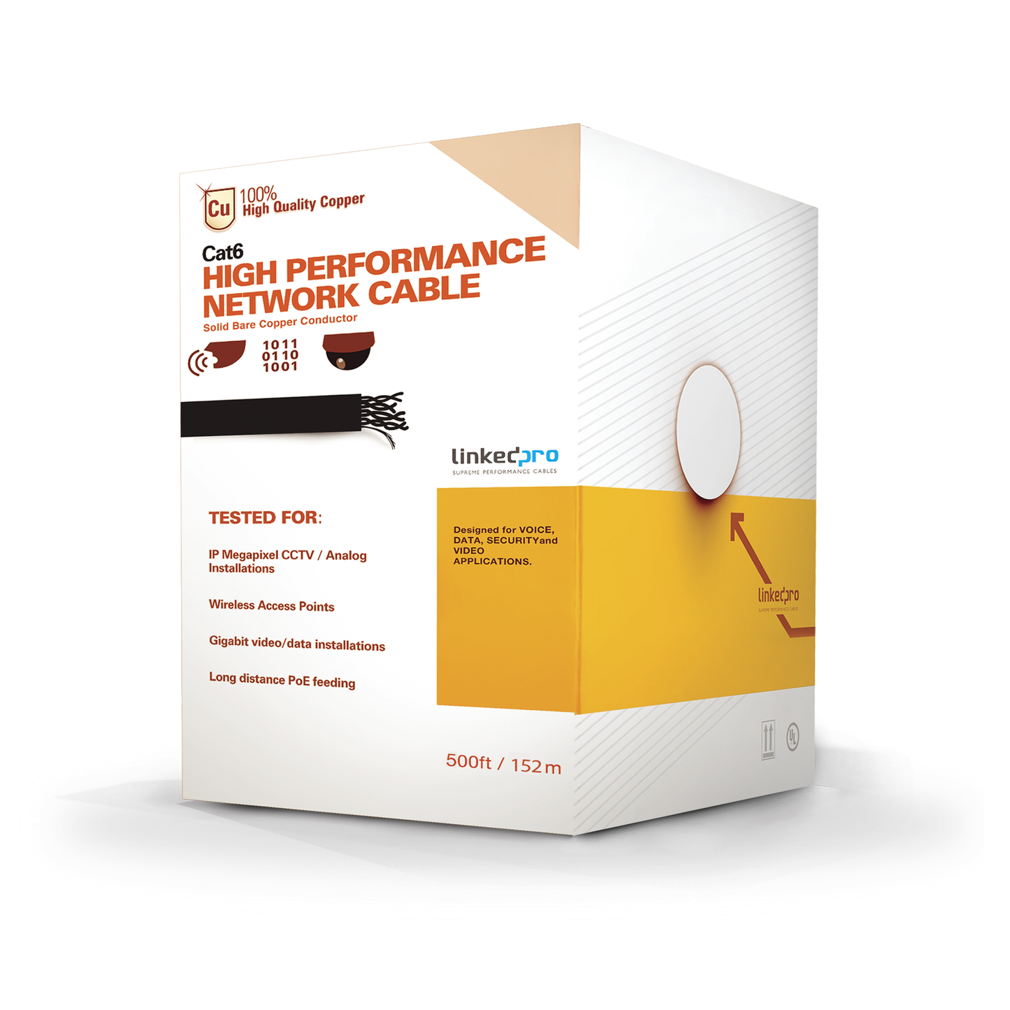 PRO-CAT-6-PLUS/500|Bobina de cable de 152.5 Metros Cat6+ CALIBRE 23 ALTO DESEMPEÑO, super flexible, UL, color Azúl, para aplicaciones de video vigilancia, HD, y redes de datos. Uso interior.