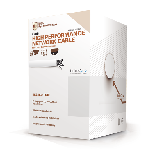 PRO-CAT-6-PLUSW|Bobina de cable de 305 metros de cable Cat6 de alto desempe??o, super flexible, UL, Cobre, color blanco, para aplicaciones de video vigilancia y redes de datos