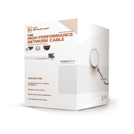 PRO-CAT-6-PLUS-W/500|Bobina de cable de 152 Metros Cat6+ CALIBRE 23 ALTO DESEMPE?æO, super flexible, UL, color Blanco, para aplicaciones de video vigilancia y redes de datos
