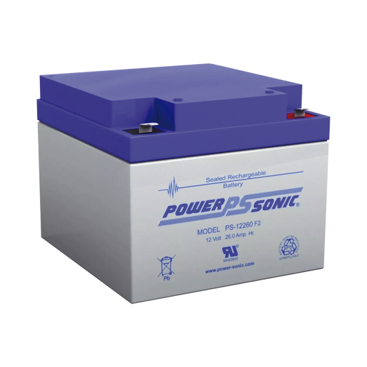 PS-12260-F2|Batería 12V, 26AH, Para Respaldo, Tecnologías AGM/VRLA, 5 Años Vida Útil, Terminales F2, Reconocida UL