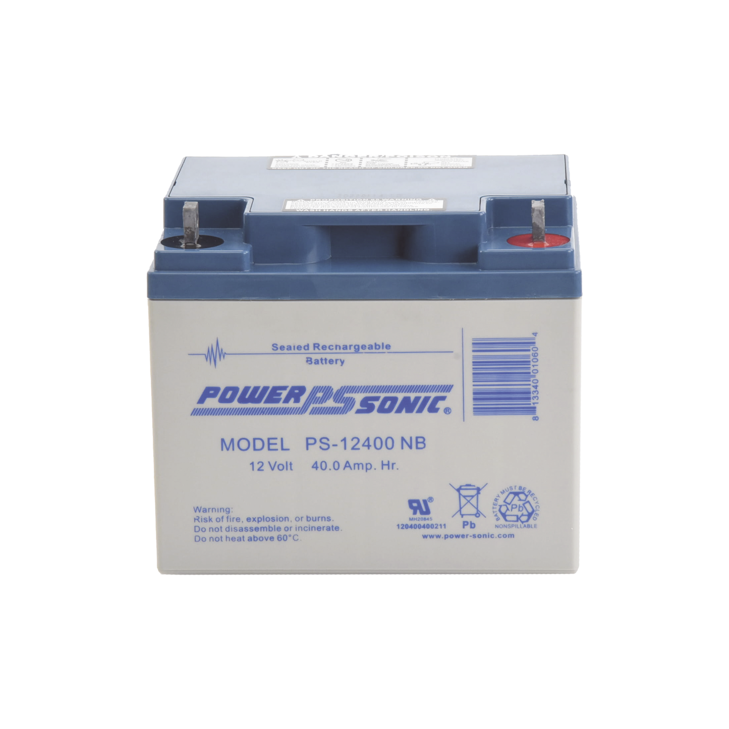 PS-12400-NB|Batería 12V, 40AH, Para Respaldo, Tecnologías AGM/VRLA, 5 Años Vida Útil, Terminales NB, Reconocida UL