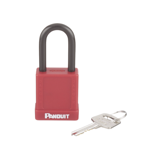 PSL-8|Candado de Bloqueo LOTO de Seguridad Dieléctrico, Con Llave Única, Diámetro de 6.5 mm, Color Rojo
