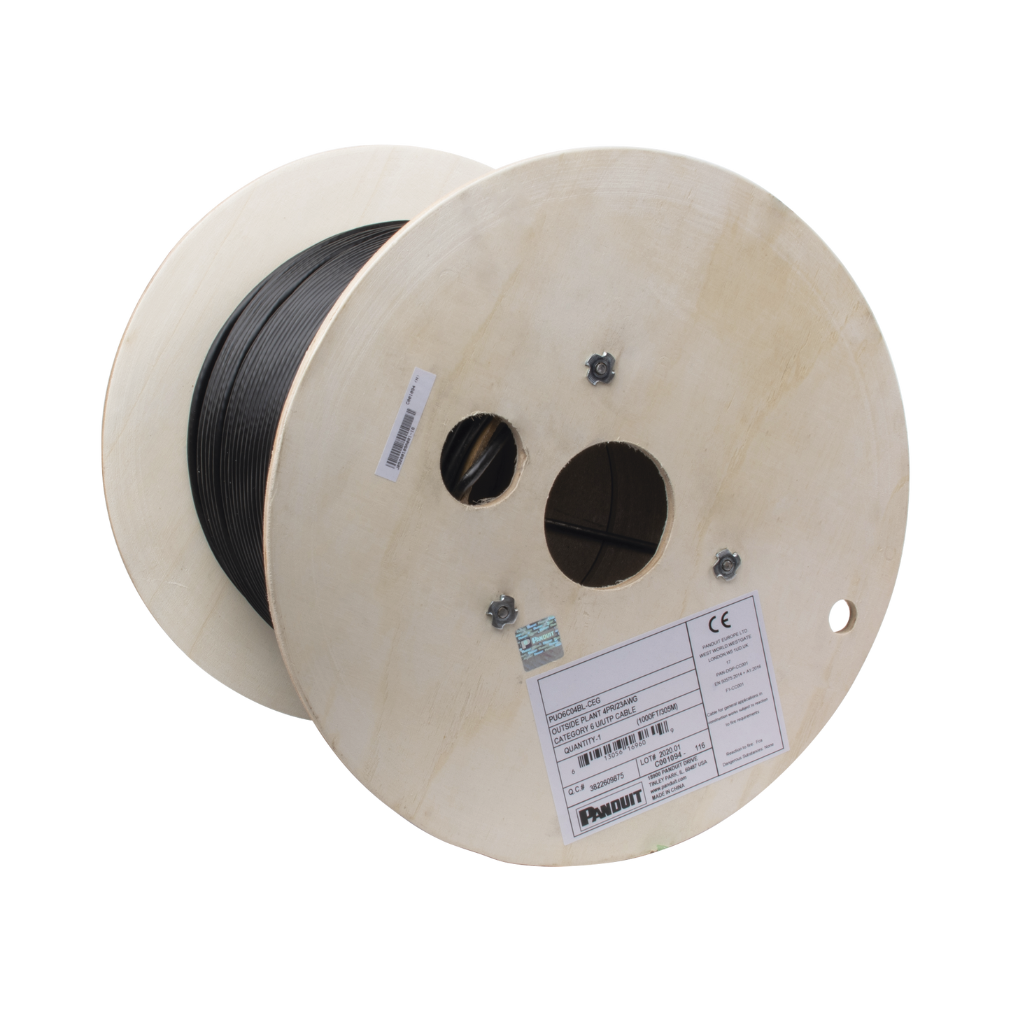 PUO6C04BL-CEG|Bobina de Cable UTP de 4 Pares, PanNet, Para Exterior con Gel, Cat6 (23 AWG), Industrial para Climas Extremos, Color Negro, 305 m