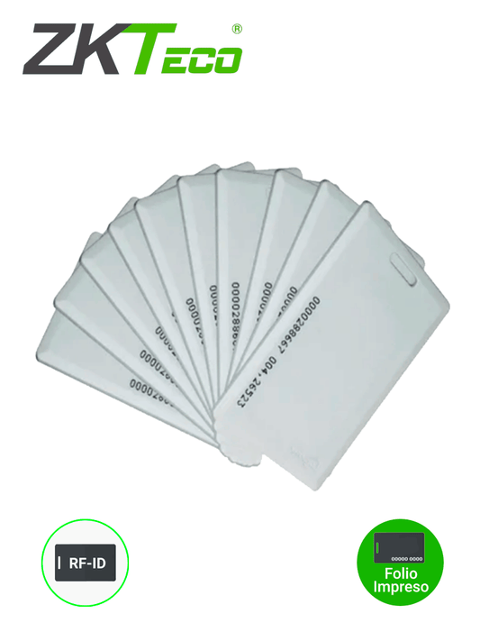 ZKTECO IDCARDKR2K - Paquete con 10 tarjetas compatibles con lectores RFID con frecuencia de 125 Khz / Tarjeta perforada de 1.88 mm de Grosor tipo clamshell para mayor alcance y m?ís resistencia / Folio impreso