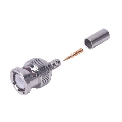 RFB-1106-2|Conector BNC Macho de Anillo Plegable para Cable LP-195, LP-142, LMR-195, RG-58/U, RG-142/U, Níquel/ Oro/ Delrin.