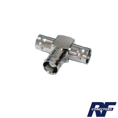 RFB-1131|Adaptador Triple en T para 50 Ohm de BNC Hembra a Doble BNC Hembras, Níquel/ Plata/ Teflón.