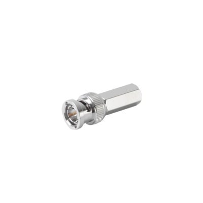 RFB-1705|Conector BNC Macho de Ensamble Roscable (Hex.) en Sentido de las Manecillas de Reloj para Cable Coaxial RG-59/U, Níquel/ Oro/ Delrin.
