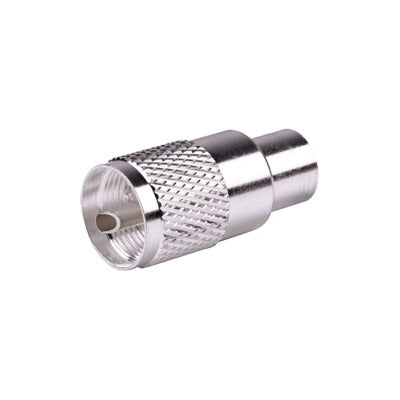 RFU-500|Conector UHF Macho (PL-259) para cables RG-8/U, RG-8U-SYS, 8237, 8267, 8268, 9913, CTN-400, 7810, 8214, 7810A, RFLASH-1113, LMR-400, Plata (Concha-Níquel)/ Plata/ D.A.P. (Fibra Sintética)
