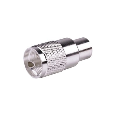 RFU-500|Conector UHF Macho (PL-259) para cables LP-400, RG-8/U, RG-8U-SYS, 8237, 8267, 8268, 9913, CTN-400, 7810, 8214, 7810A, RFLASH-1113, LMR-400, Plata (Concha-Níquel)/ Plata/ D.A.P. (Fibra Sintética)