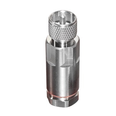 RFU-502-H1|Conector UHF Macho (PL-259) de RF Industries, para Cable HELIAX de 1/2" LDF4-50A, Tipo Rosca, Bronce Blanco/ Plata/ Teflón.