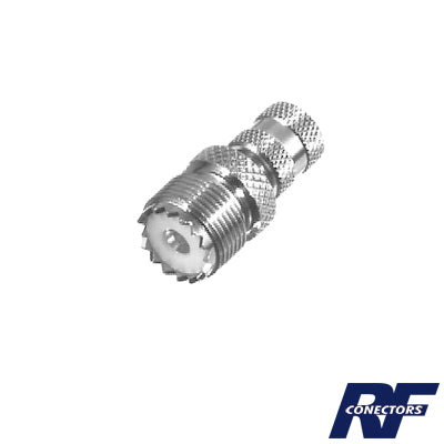 RFU-621|Adaptador en Línea de Conector Mini UHF Macho a UHF Hembra (SO-239), Níquel/ Oro/ Teflón.