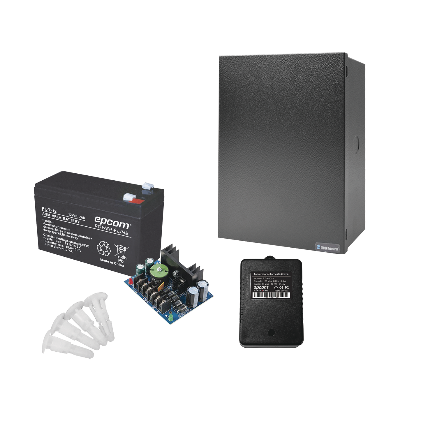 RT1640SMP5PL7|Kit con fuente ALTRONIX de 12 Vcc a 4 Amper, incluye transformador y batería de 7 Amper