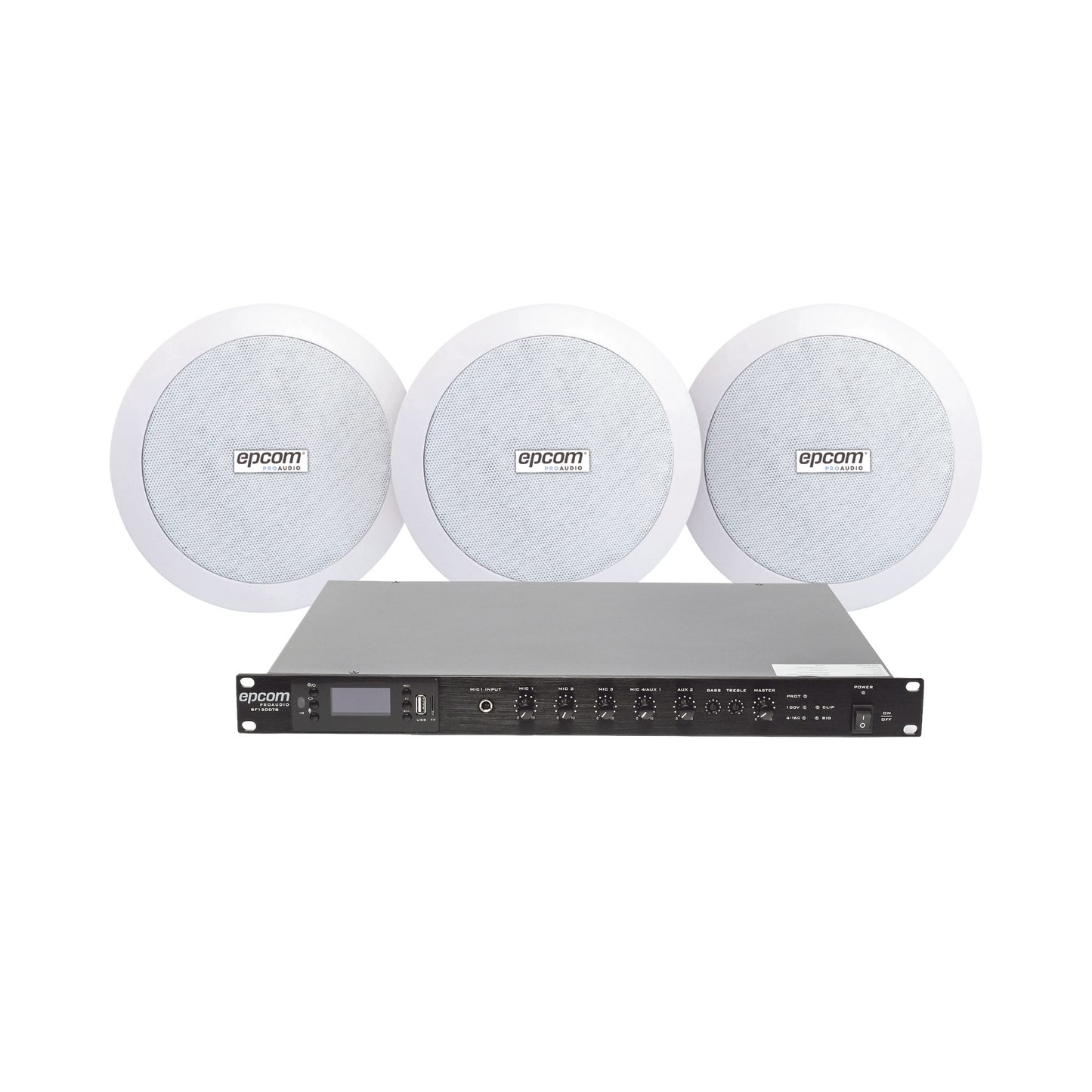 SF120DTB/3CS|KIT de Amplificador de 120W para Rack SF120DTB | 3 Altavoces de Plaf??n de 5.5in SF-206P | 3.75 - 30W | Sistema 70/100V