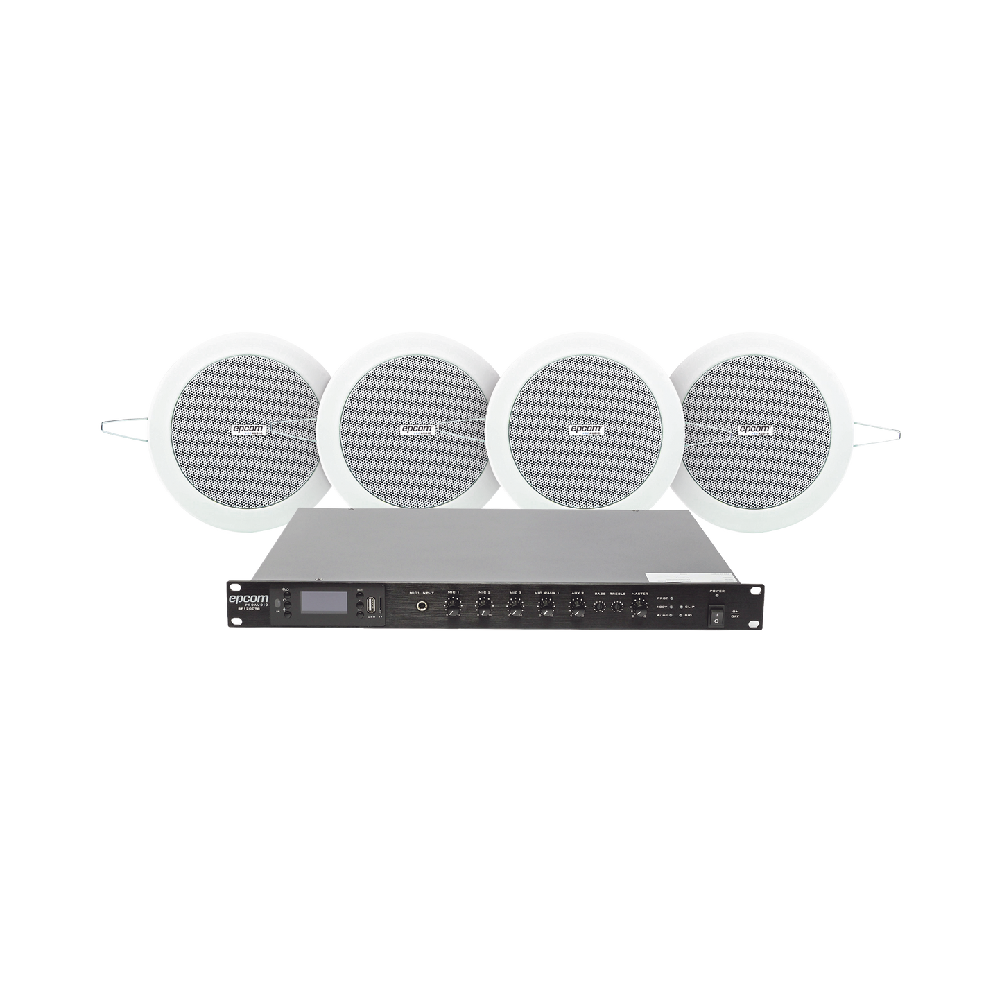 SF120DTB/4CS|KIT de Amplificador de 120W para Escritorio | 4 Altavoces de Plaf??n de 4in | 3 - 6W | Sistema 70/100V