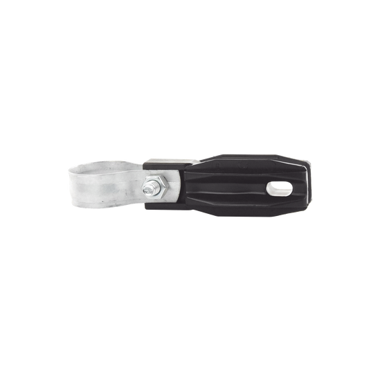 SFABRAZADERA|Aislador de paso o esquina con abrazadera incluida de 33-38mm para uso en tubería de malla ciclónica.