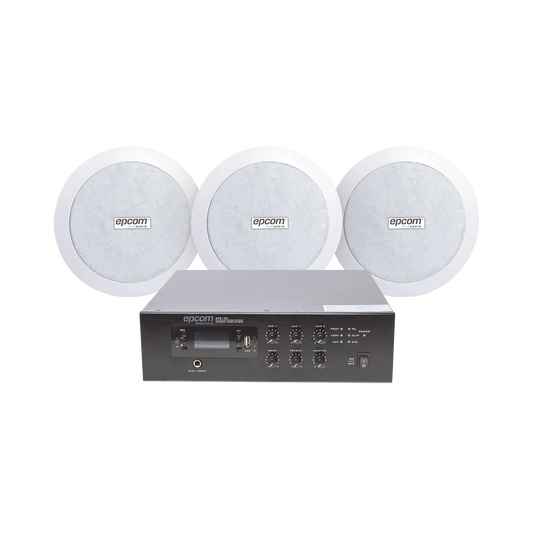 SFB120/3CS|KIT de Amplificador de 120W para Escritorio | 3 Altavoces de Plafón de 5.5in | 3.75 - 30W | Sistema 70/100V