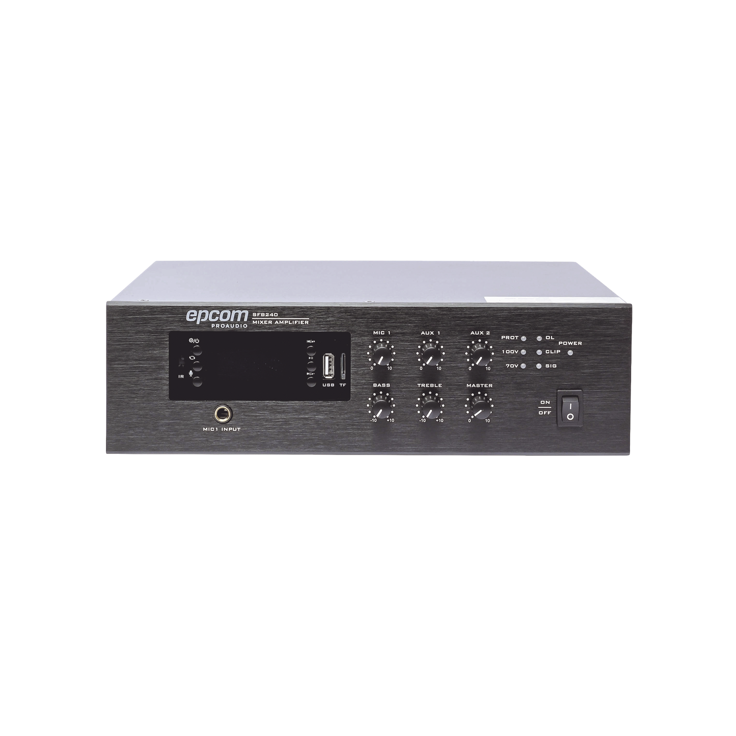 SF-B240|Mini Amplificador de Audio Mezclador | 240W RMS | Sistema 70/100V | MP3 | Tuner | Bluetooth | Musica ambiental y Voceo
