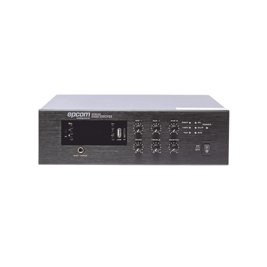 SF-B240|Mini Amplificador de Audio Mezclador | 240W RMS | Sistema 70/100V | MP3 | Tuner | Bluetooth | Musica ambiental y Voceo