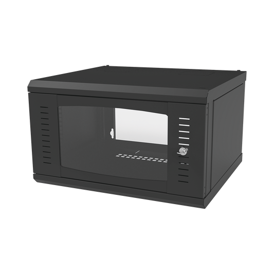 SR-1906-GFP|Gabinete para Montaje en Pared, con Puerta de Cristal Templado, Cuerpo Fijo, con 6 Unidades de Rack, de 19in, Fabricado en Acero