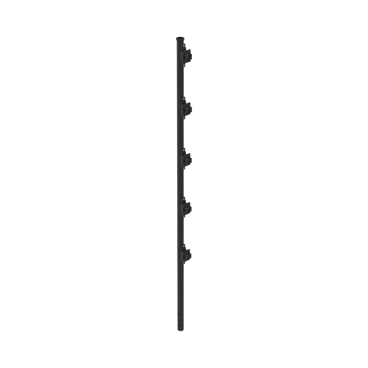SYS-POST-3B|Poste con 5 Aisladores de PASO  para Cerca Electrificada. Tubo Galvanizado de 1.2m, cal. 18 de 1" Diam. + Pintura Negra Aplicación en Polvo.