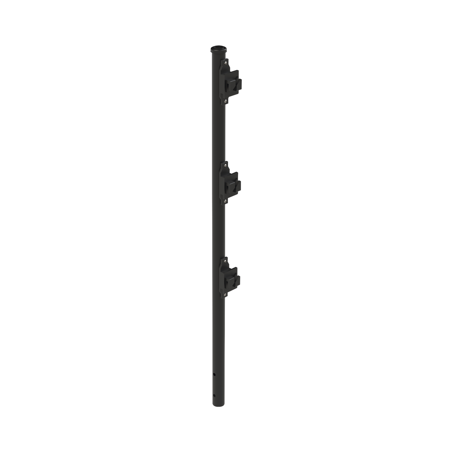SYS-POST-7B|Poste de Paso Negro de 0.75m para Cerca Electrificada. Tubo Galvanizado cal. 18 de 1"Diam. con Tapón y 3 Aisladores Instalados.