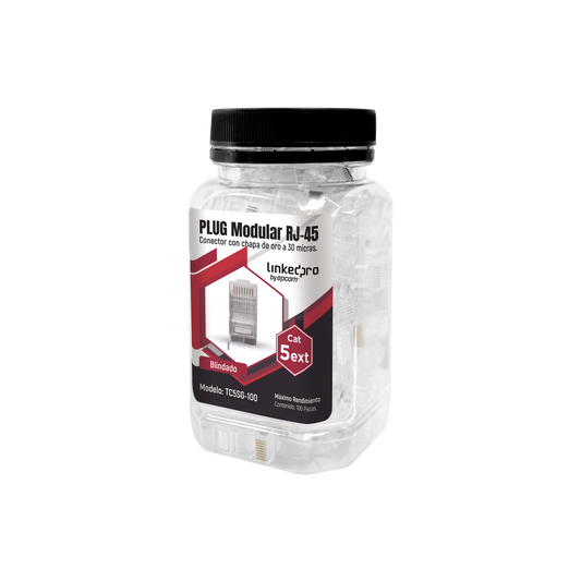 TC5SG-100|Bote con 100 Piezas de Plug Modular RJ45 Cat5e blindado, chapado de oro a 30 micras para durabilidad extrema CON PIN DE TIERRA