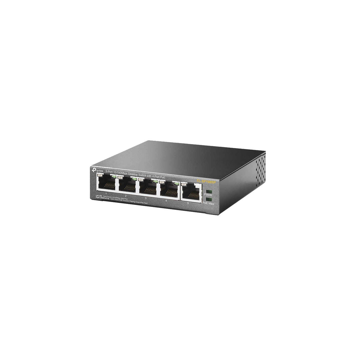 TL-SF1005P|Switch PoE no Administrable de escritorio / 5 puertos 10/100 Mbps / 4 puertos PoE af/at / Presupuesto 67 W / Modo Extensor hasta 250 m / Calidad video prioritaria