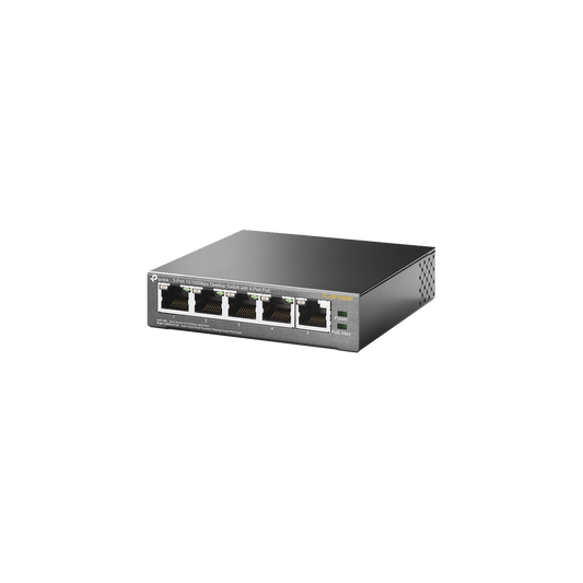 TL-SF1005P|Switch PoE no Administrable de escritorio / 5 puertos 10/100 Mbps / 4 puertos PoE af/at / Presupuesto 67 W / Modo Extensor hasta 250 m / Calidad video prioritaria